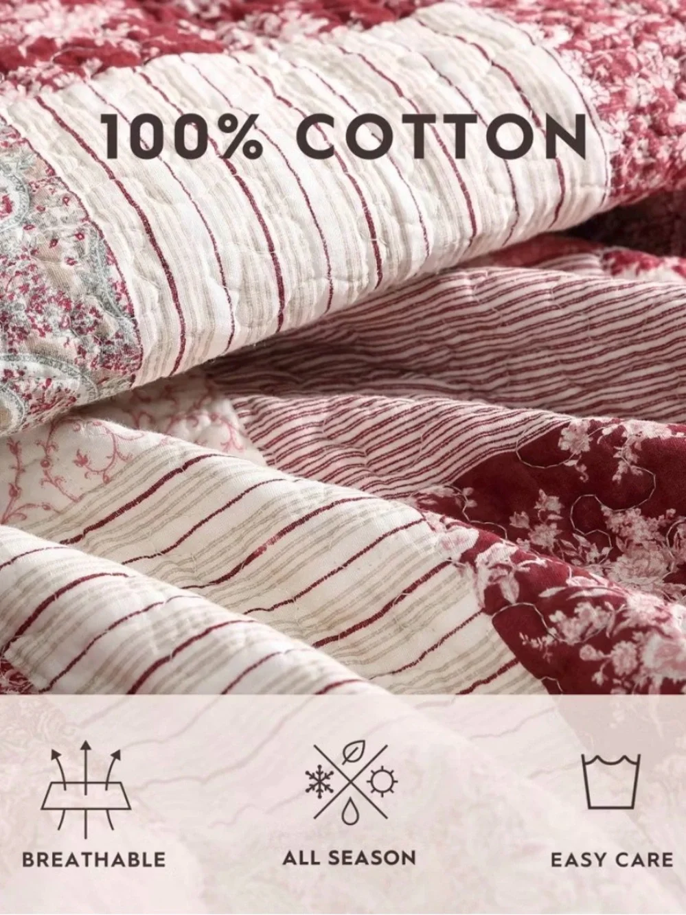 Laura Ashley King Celina Patchwork Quilt Bedding Red Floral ~ Vintage Inspired